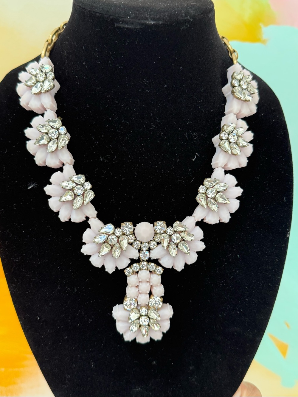J. Crew Blush Pink Crystal Floral Bib Necklace